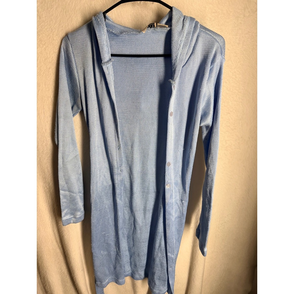 Voice Womens Light Blue Hooded Button Front Waffle Knit Cardigan With Belt Small